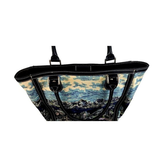 Talbots Tote Bag Venice Waterscape Navy Blue Canvas Brocade Weave Purse - Picture 8 of 12